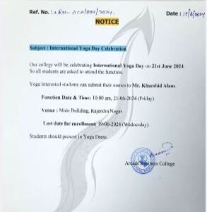 Notice For: International Yoga Day Celebration, (Best BCA college in patna).